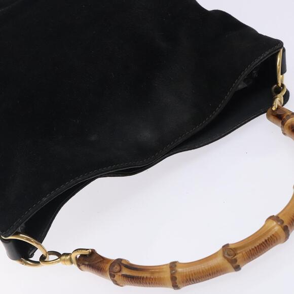 GUCCI Bamboo Hand Bag Suede Black Gold 001 001 - Picture 6 of 12